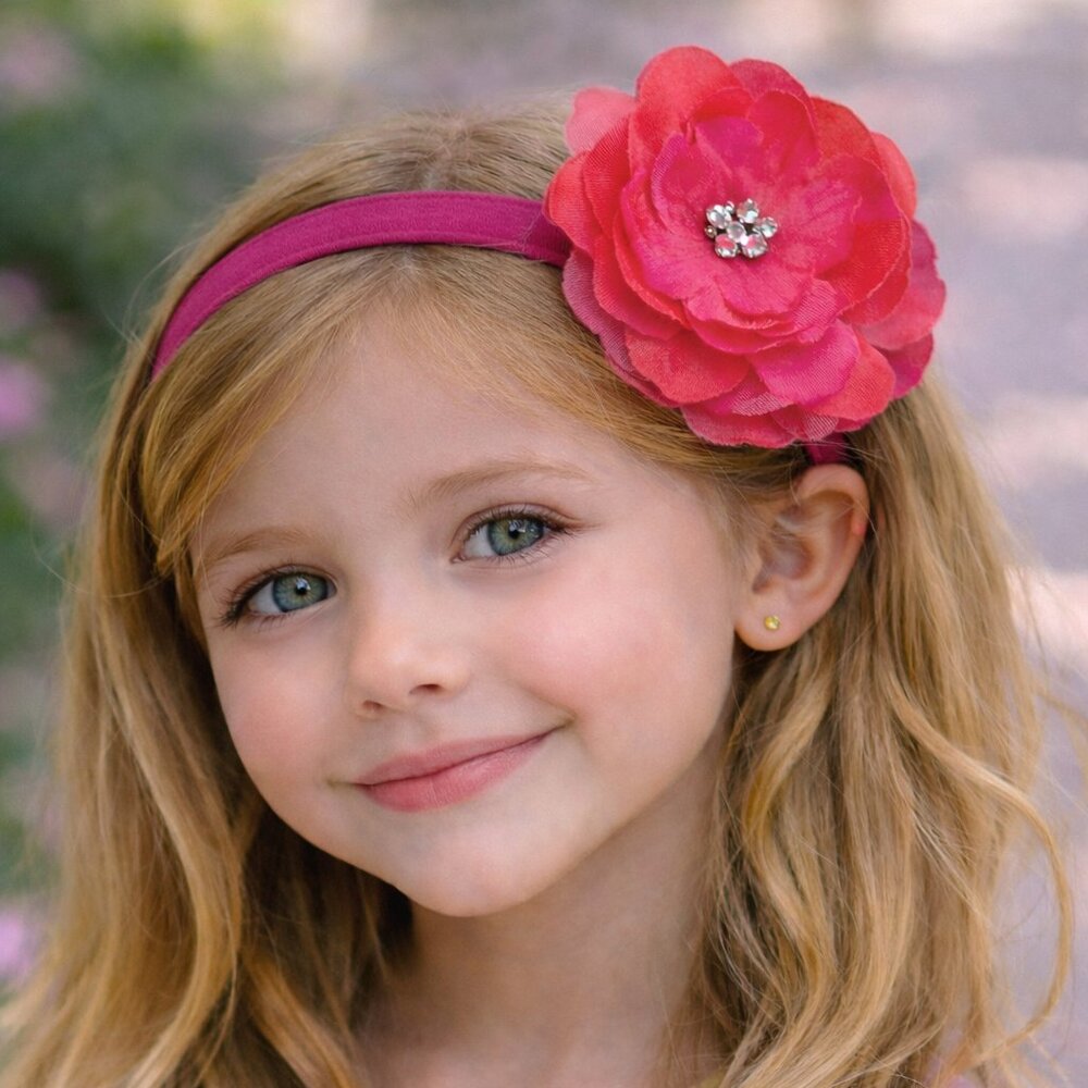 NEW Girls Magenta Pink Multicolor Headband‎ with Attached Silk flower